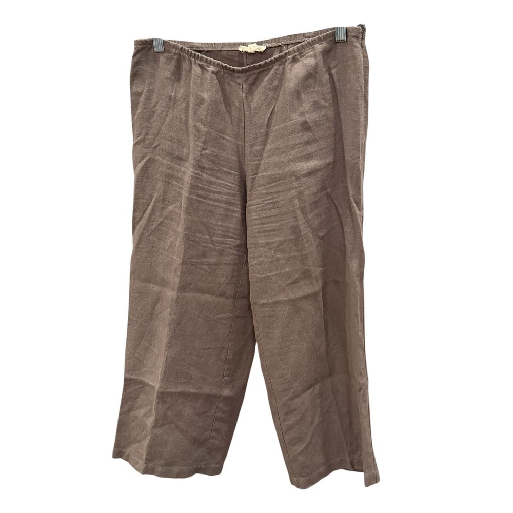 Eileen Fisher Pants Walnut Brown Linen Wide Leg Cropped Minimalist (approx $188)
